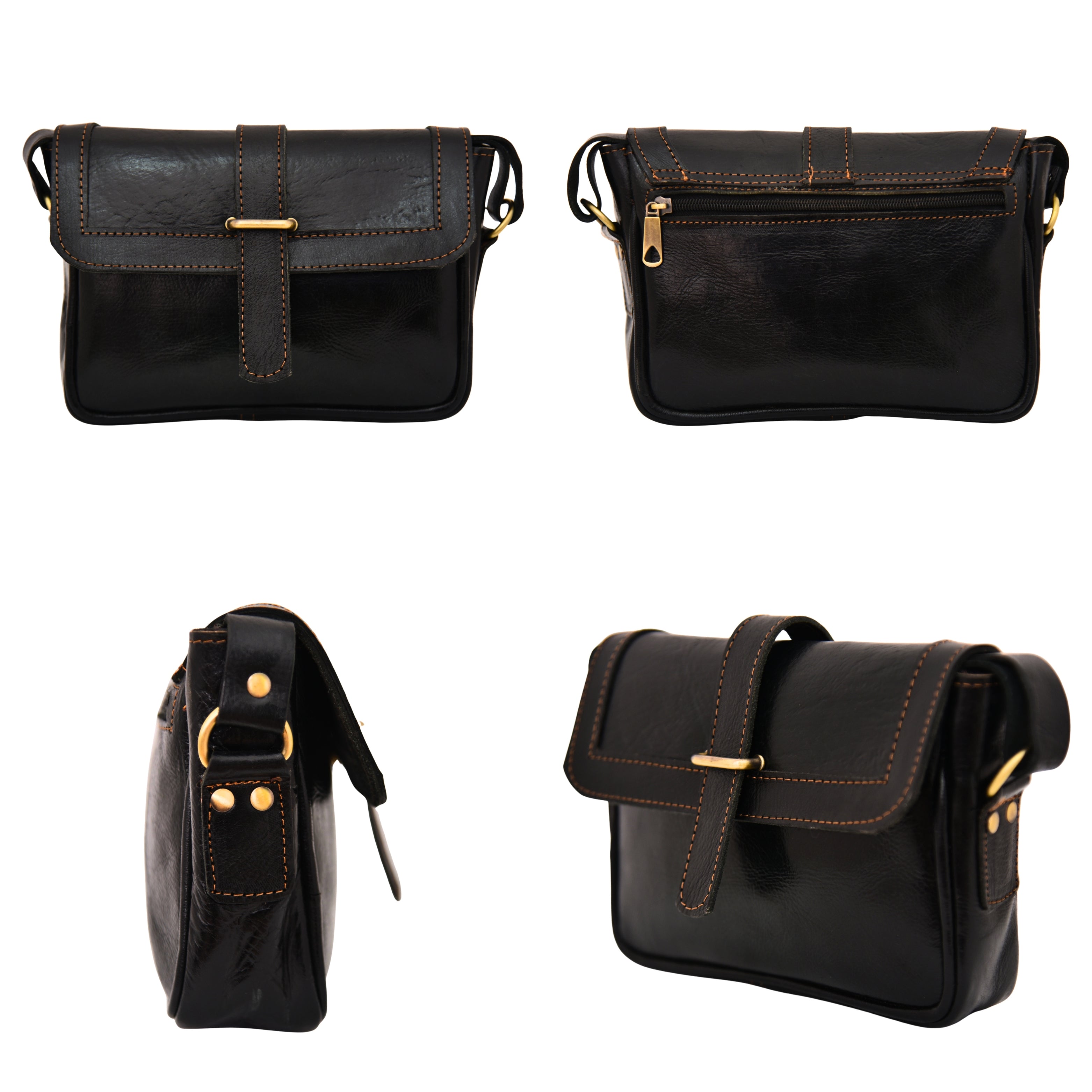 Sac bandoulière FAYROS en cuir NOIR