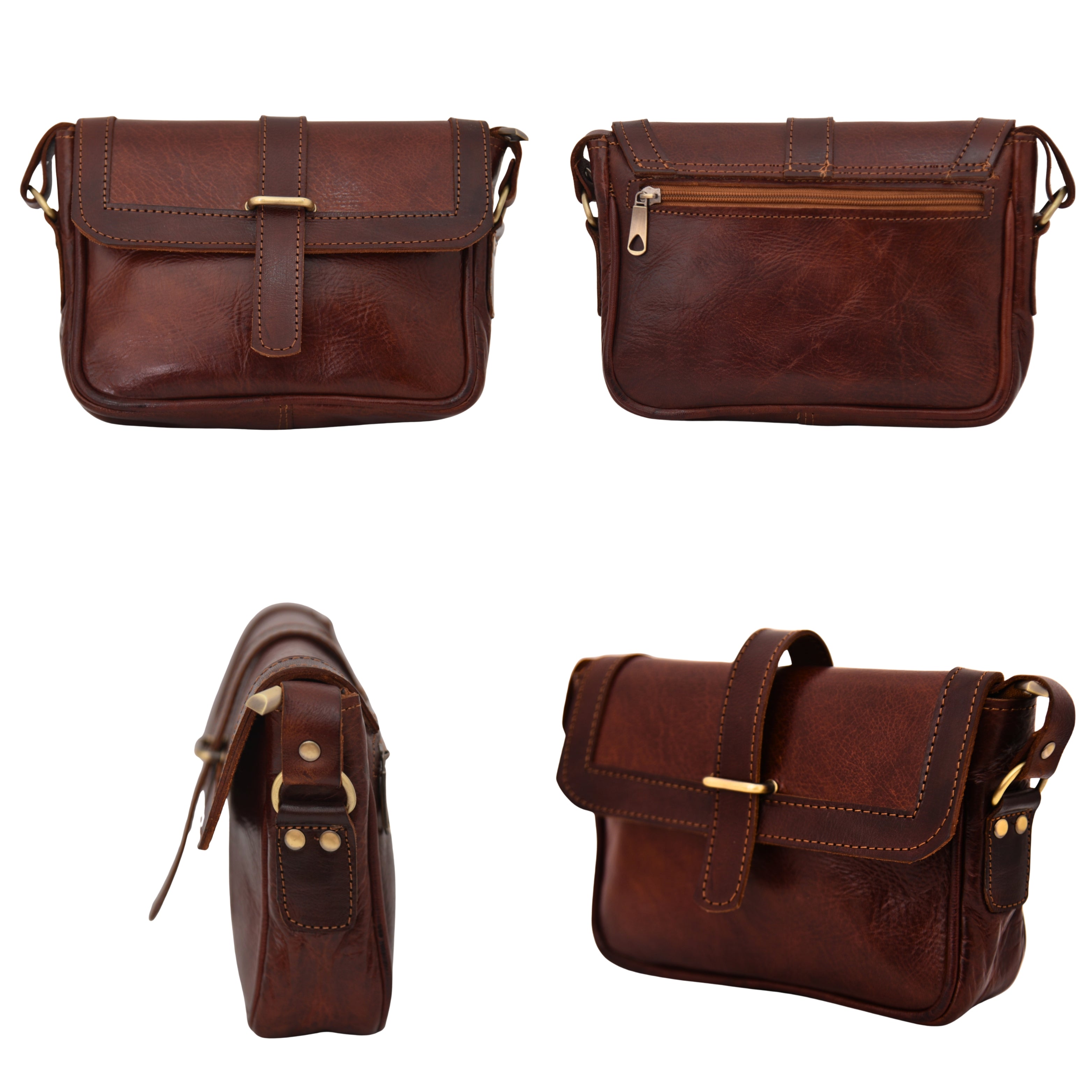 Sac bandoulière FAYROS en cuir MARRON